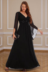 Dreamyannie Black V Neck Beaded Floor Length Mother Of The Bride Dress