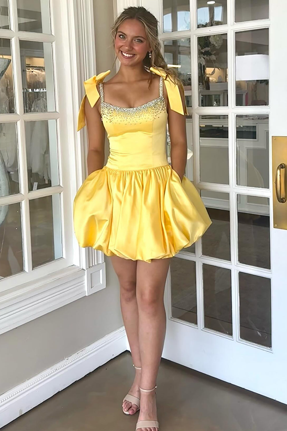 Dreamyannie Blue Beaded A Line Homecoming Dresses Short Cocktail Dresses With Bow