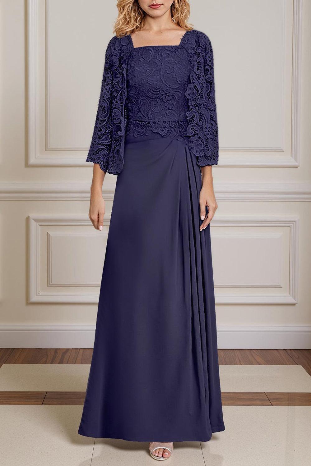 Dreamyannie Burgundy Satin Square Neck Floor Length 2 Piece Mother Of The Bride Dress With Jacket