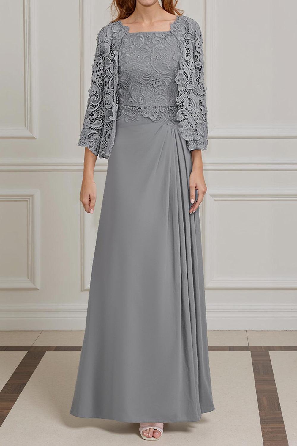 Dreamyannie Burgundy Satin Square Neck Floor Length 2 Piece Mother Of The Bride Dress With Jacket