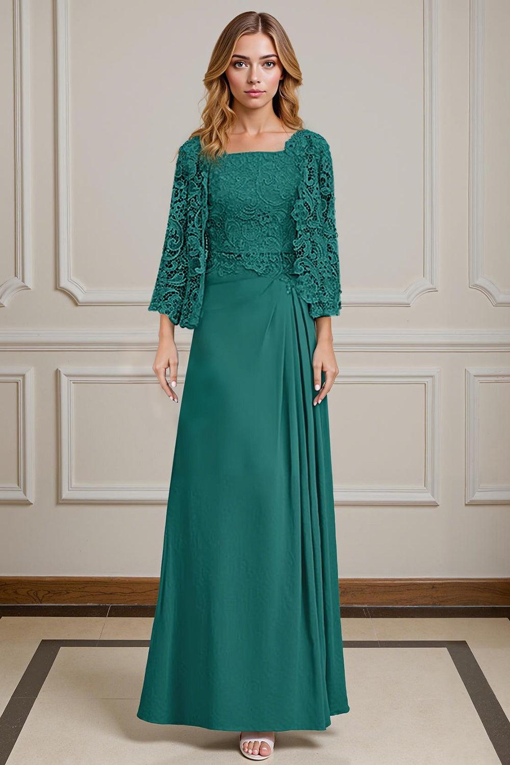 Dreamyannie Burgundy Satin Square Neck Floor Length 2 Piece Mother Of The Bride Dress With Jacket