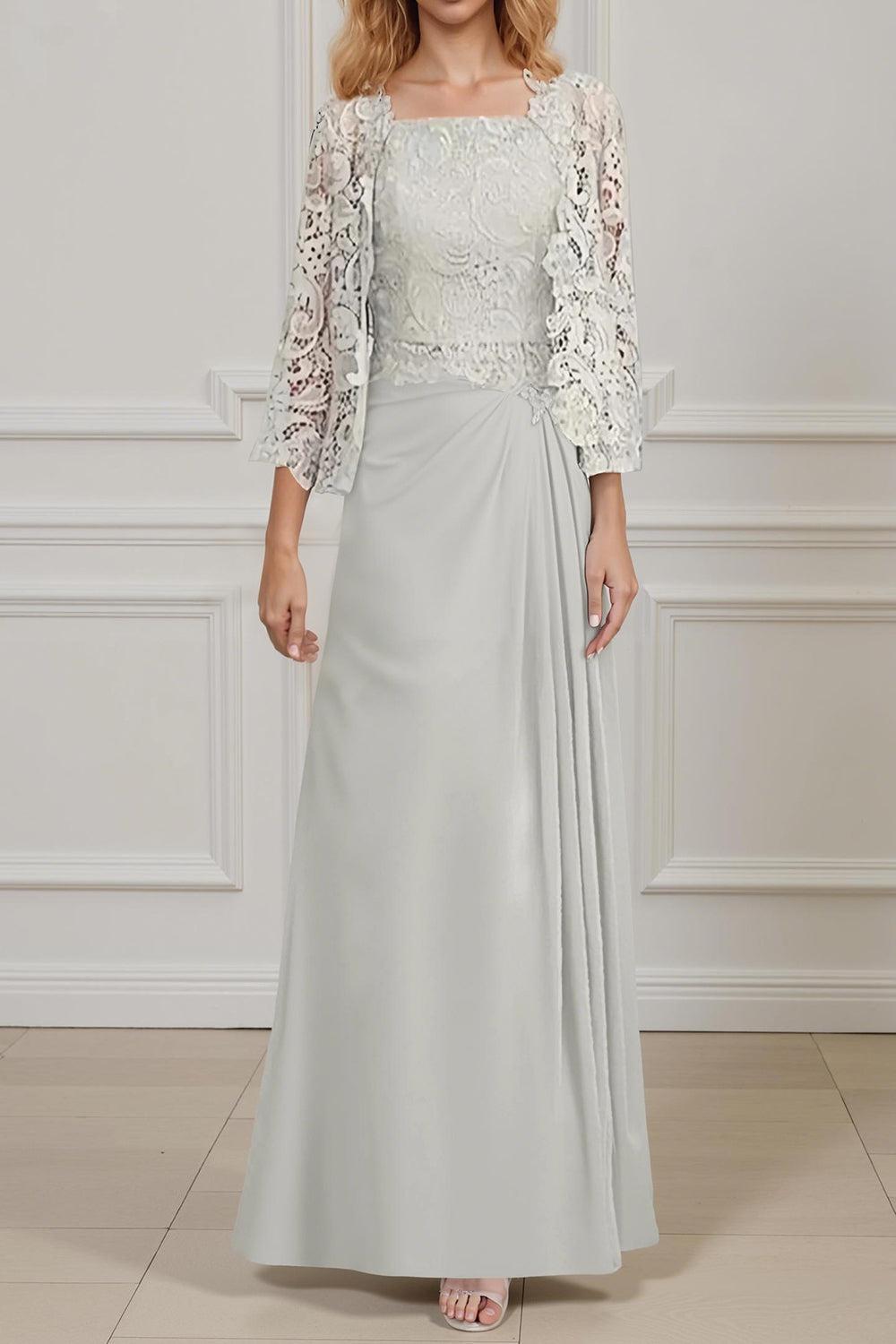 Dreamyannie Burgundy Satin Square Neck Floor Length 2 Piece Mother Of The Bride Dress With Jacket