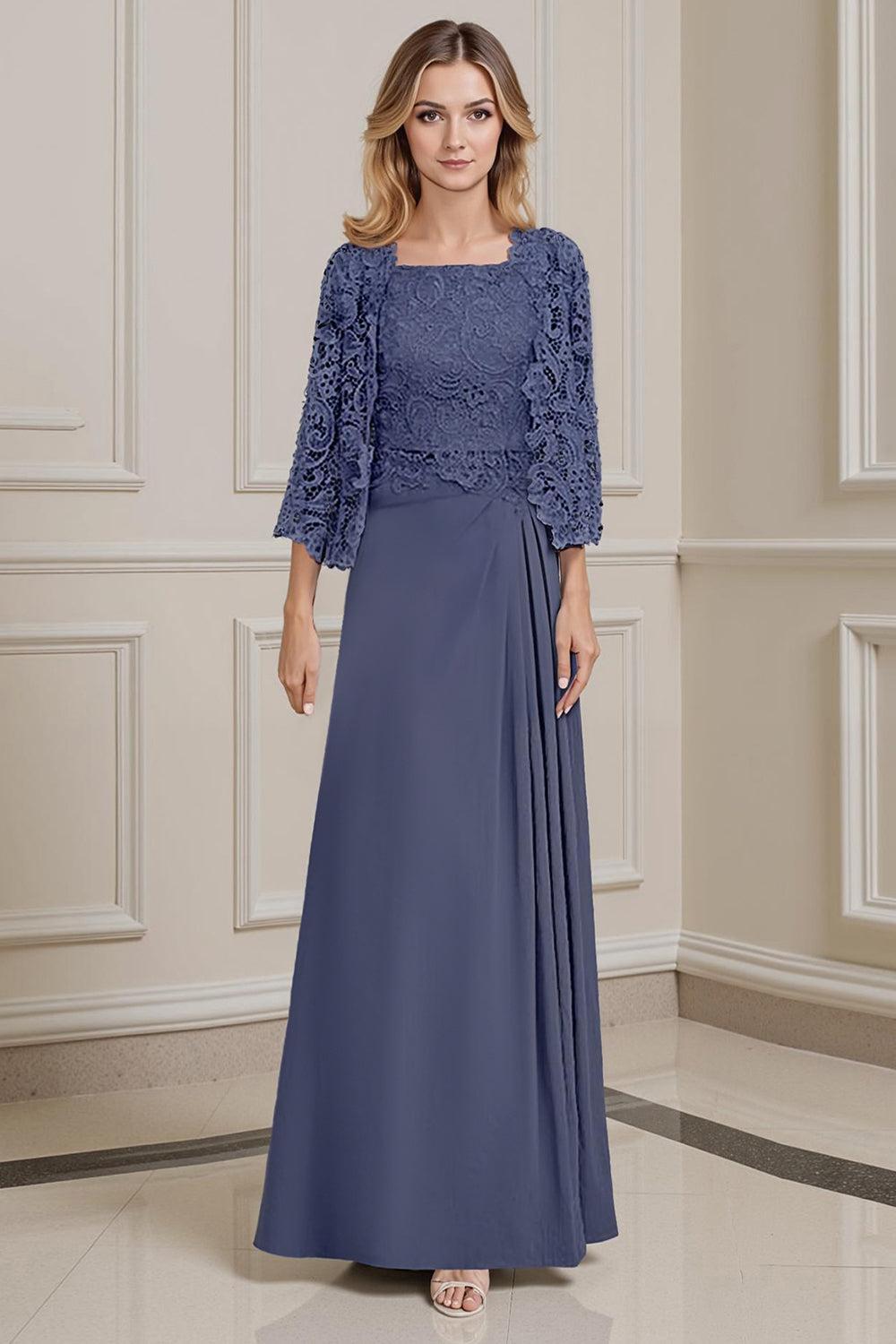 Dreamyannie Burgundy Satin Square Neck Floor Length 2 Piece Mother Of The Bride Dress With Jacket