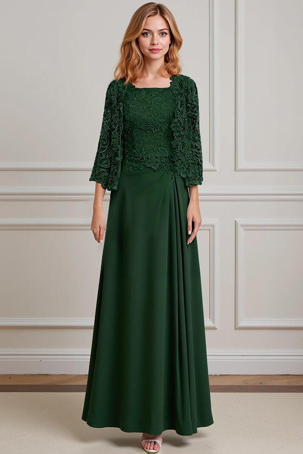 Dreamyannie Burgundy Satin Square Neck Floor Length 2 Piece Mother Of The Bride Dress With Jacket
