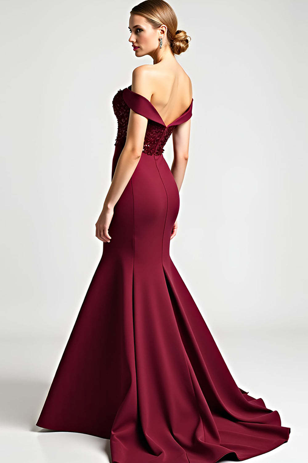 Dreamyannie Burgundy Wedding Guest Dress Mermaid Off The Shoulder Long Formal Dress With Sequins