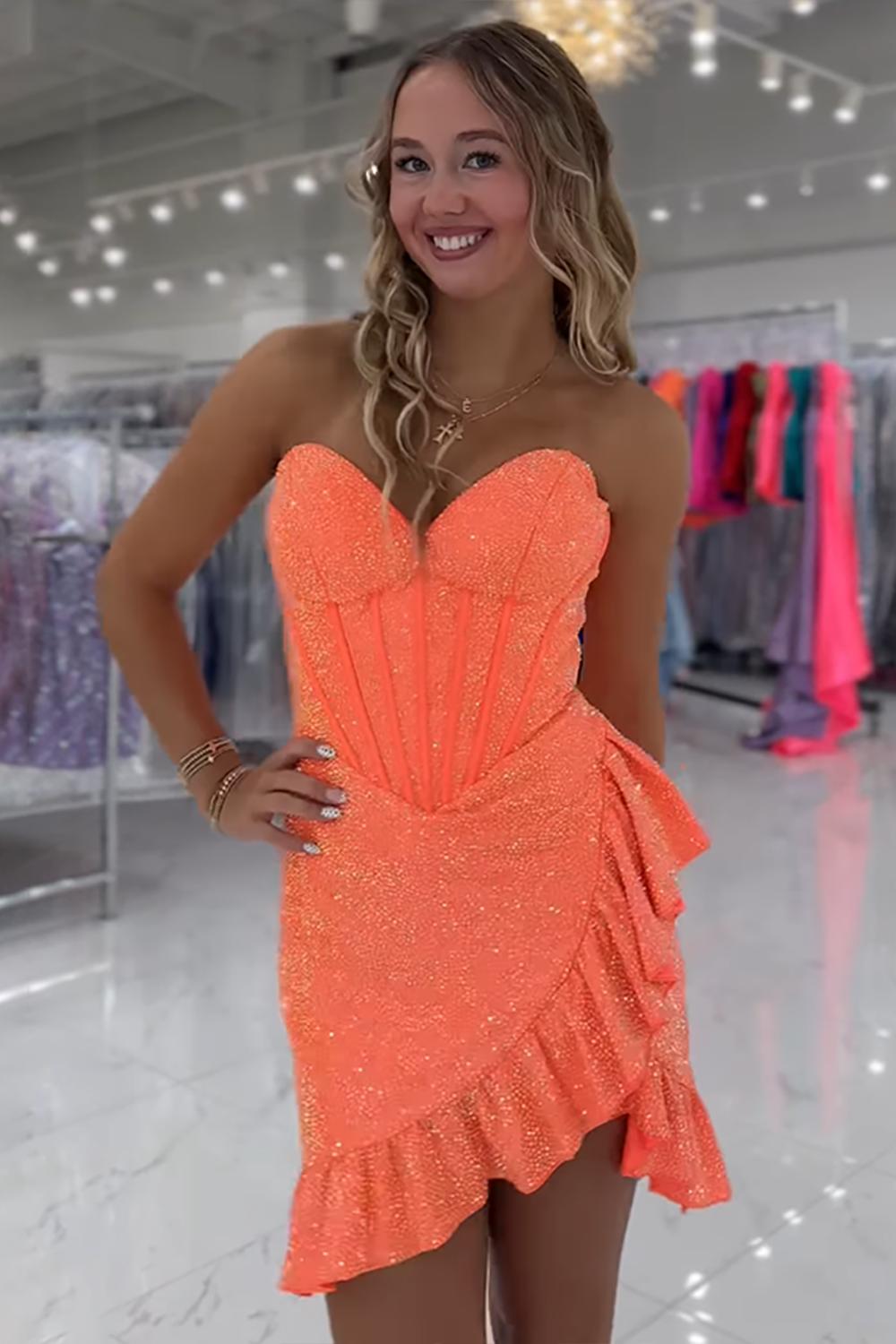 Dreamyannie Champagne Beaded Homecoming Dresses Corset Ruffled Short Tight Cocktail Dresses