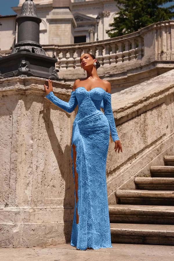 Dreamyannie Champagne Prom Dress Mermaid Sweetheart Off The Shoulder Lace Beaded Formal Dress