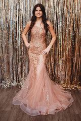 Dreamyannie Champagne Prom Dress Strapless Mermaid Formal Dress