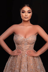 Dreamyannie Champagne Wedding Guest Dress Sweetheart A Line Sequined Tulle Homecoming Dress