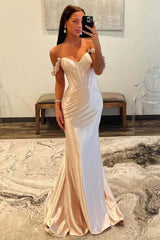Dreamyannie Champange Prom Dress Off The Shoulder Corset Long Formal Dress