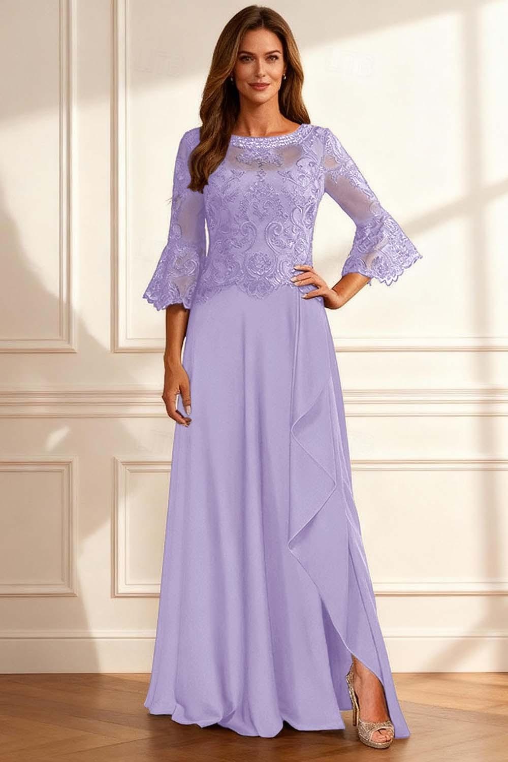 Dreamyannie Coffee Beaded Ruffled A Line Floor Length Mother Of The Bride Dress With Lace