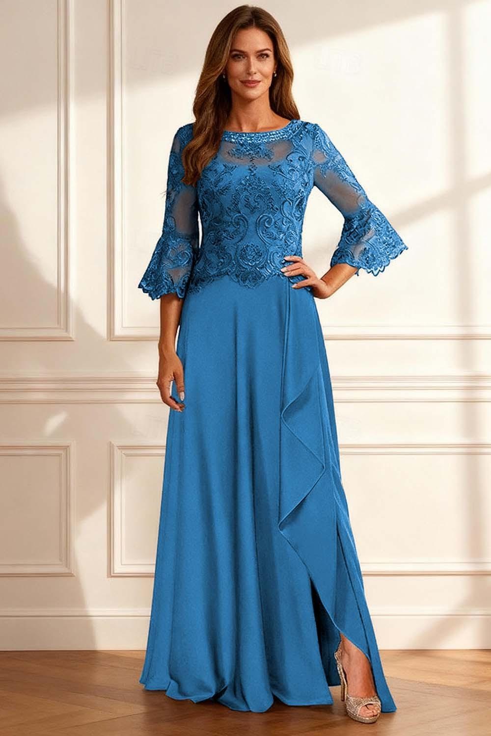 Dreamyannie Coffee Beaded Ruffled A Line Floor Length Mother Of The Bride Dress With Lace