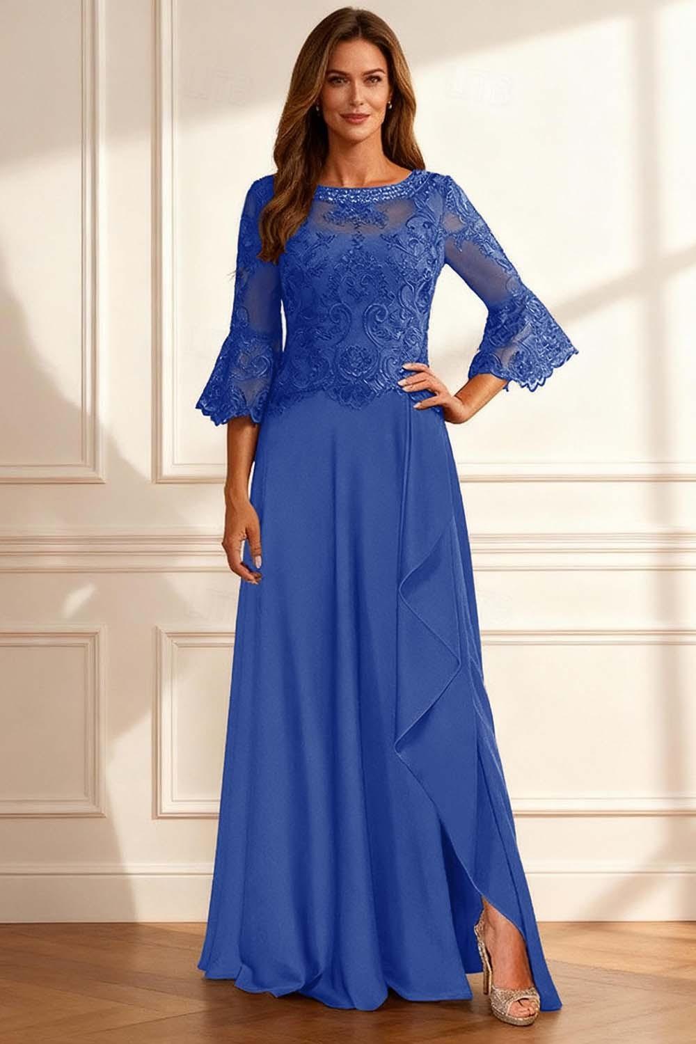 Dreamyannie Coffee Beaded Ruffled A Line Floor Length Mother Of The Bride Dress With Lace