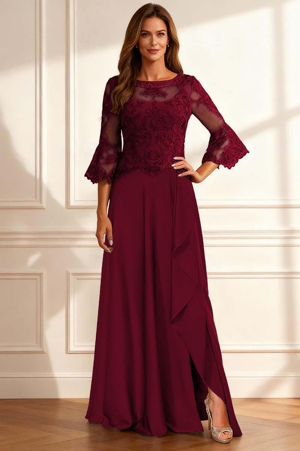 Dreamyannie Coffee Beaded Ruffled A Line Floor Length Mother Of The Bride Dress With Lace