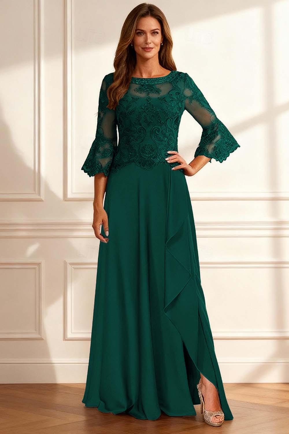 Dreamyannie Coffee Beaded Ruffled A Line Floor Length Mother Of The Bride Dress With Lace