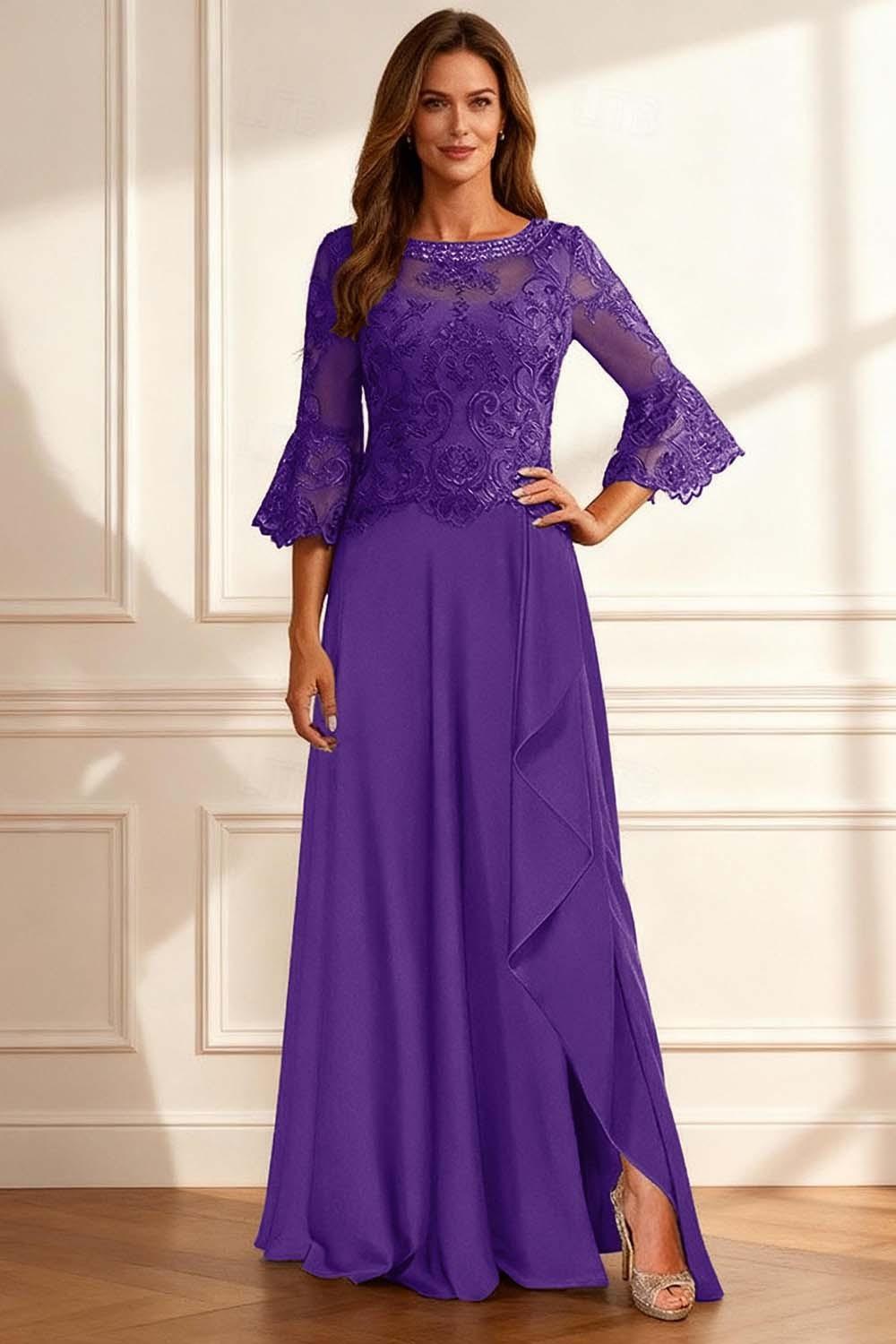 Dreamyannie Coffee Beaded Ruffled A Line Floor Length Mother Of The Bride Dress With Lace