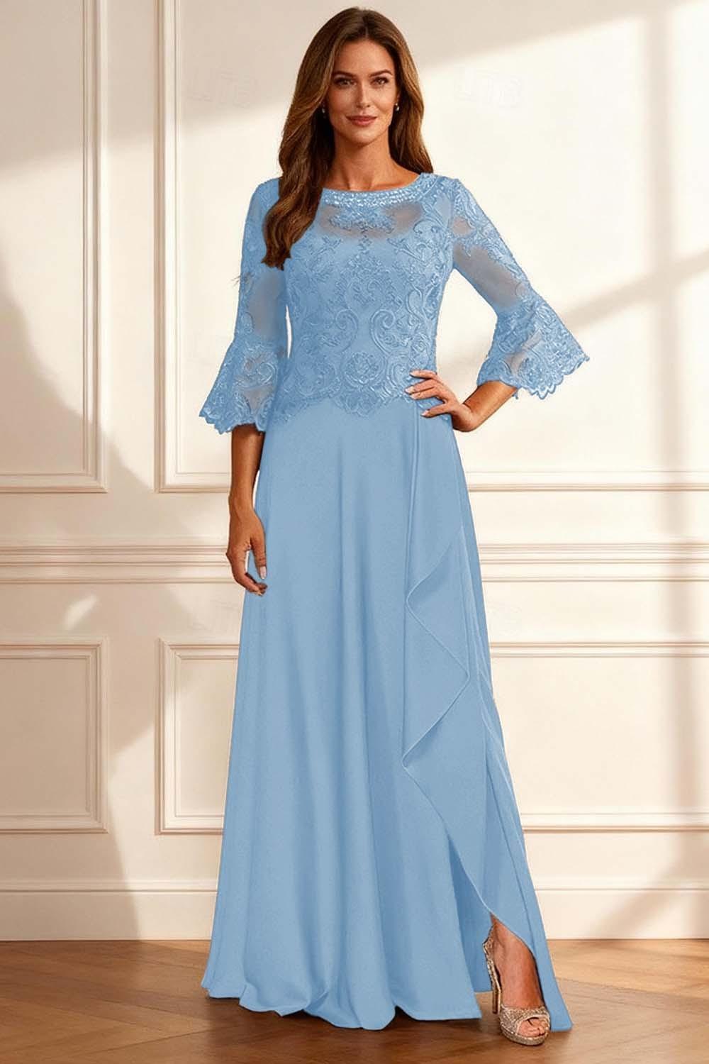 Dreamyannie Coffee Beaded Ruffled A Line Floor Length Mother Of The Bride Dress With Lace