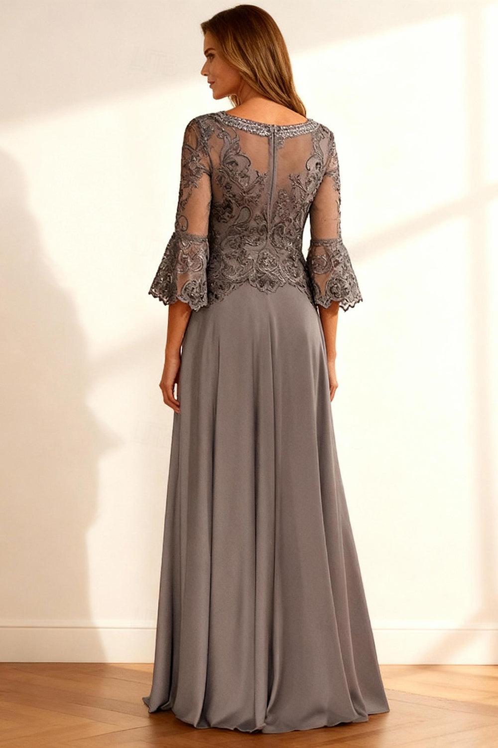 Dreamyannie Coffee Beaded Ruffled A Line Floor Length Mother Of The Bride Dress With Lace