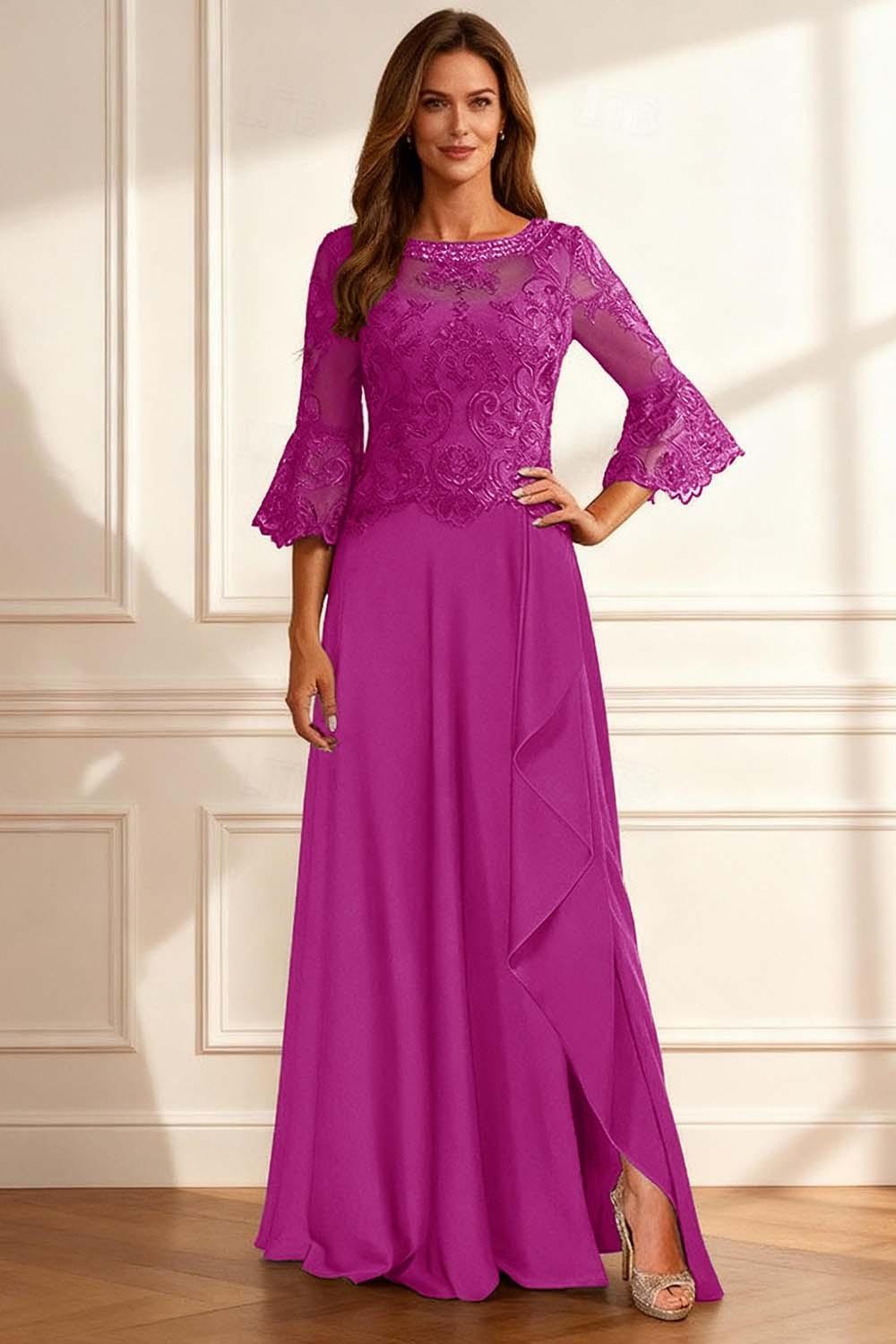 Dreamyannie Coffee Beaded Ruffled A Line Floor Length Mother Of The Bride Dress With Lace