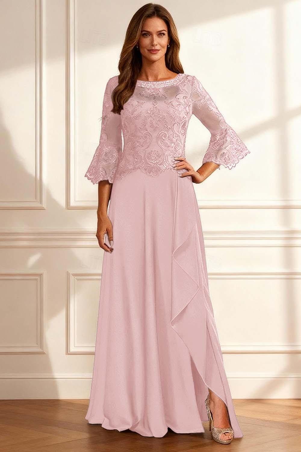 Dreamyannie Coffee Beaded Ruffled A Line Floor Length Mother Of The Bride Dress With Lace