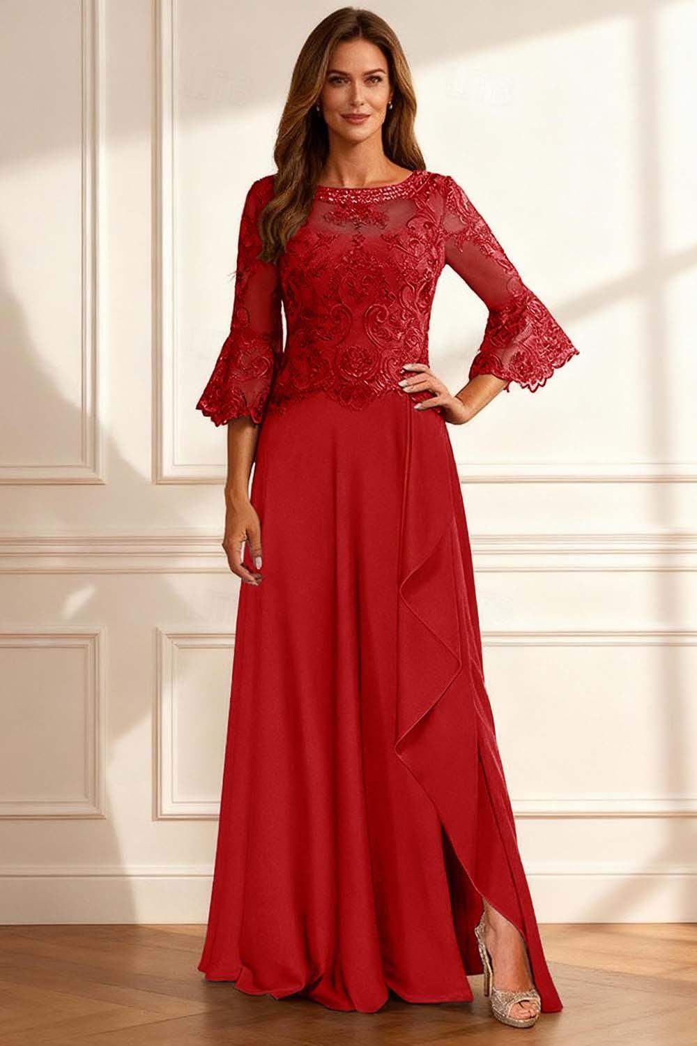 Dreamyannie Coffee Beaded Ruffled A Line Floor Length Mother Of The Bride Dress With Lace