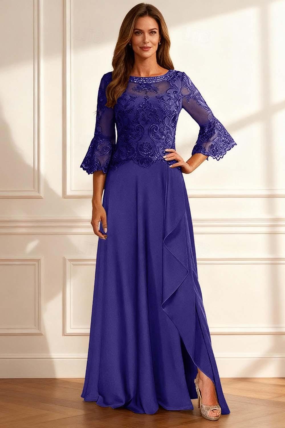 Dreamyannie Coffee Beaded Ruffled A Line Floor Length Mother Of The Bride Dress With Lace