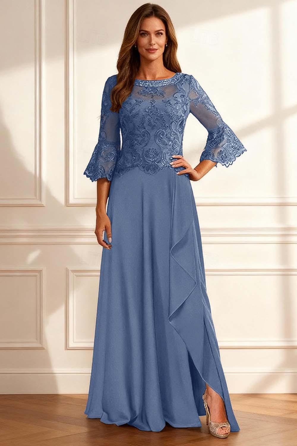Dreamyannie Coffee Beaded Ruffled A Line Floor Length Mother Of The Bride Dress With Lace
