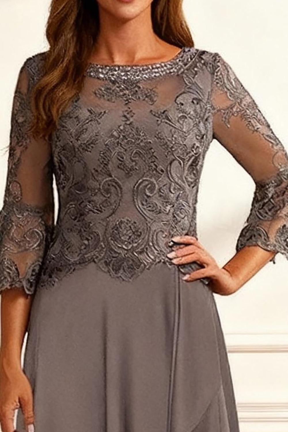 Dreamyannie Coffee Beaded Ruffled A Line Floor Length Mother Of The Bride Dress With Lace
