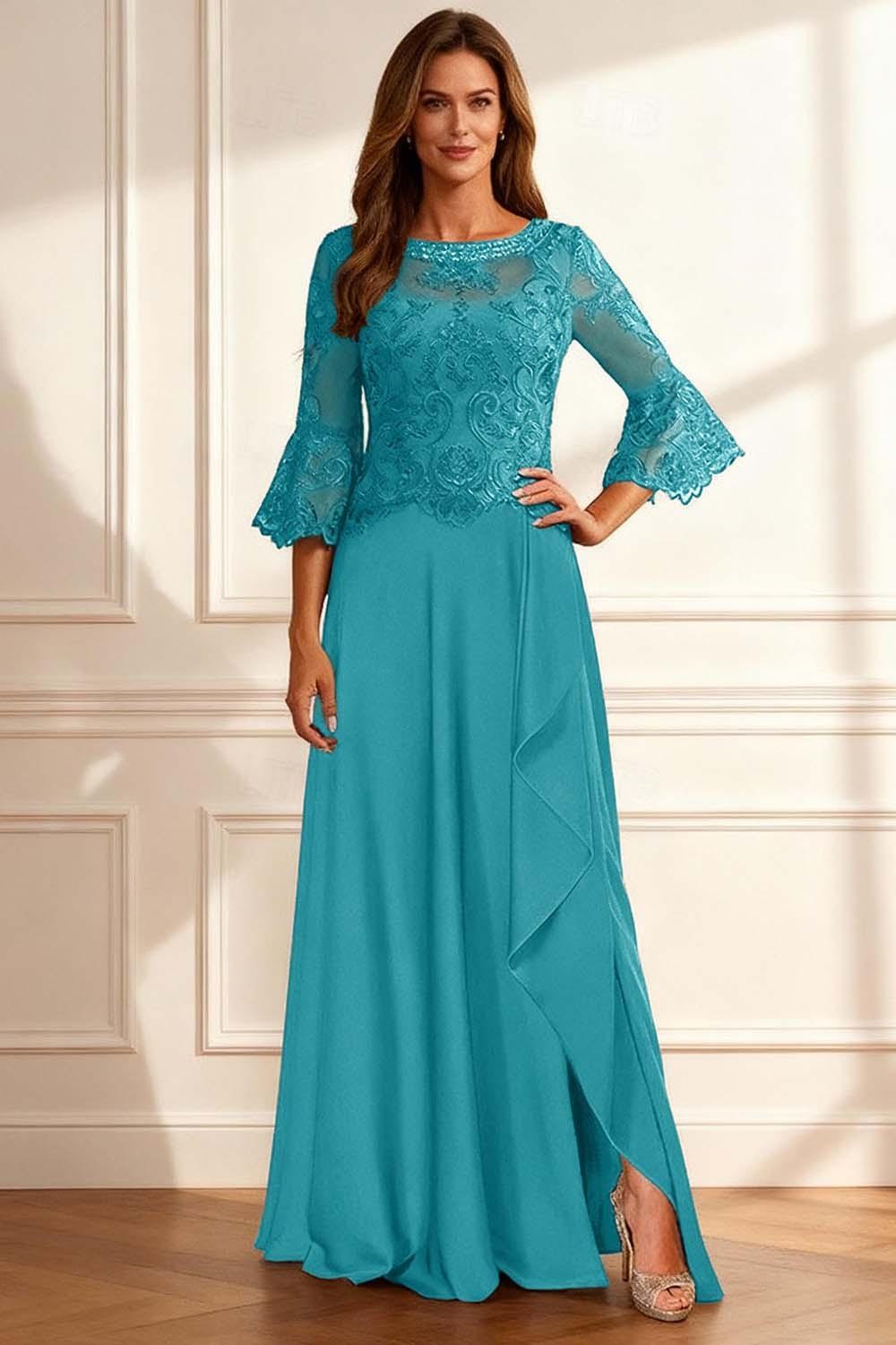 Dreamyannie Coffee Beaded Ruffled A Line Floor Length Mother Of The Bride Dress With Lace