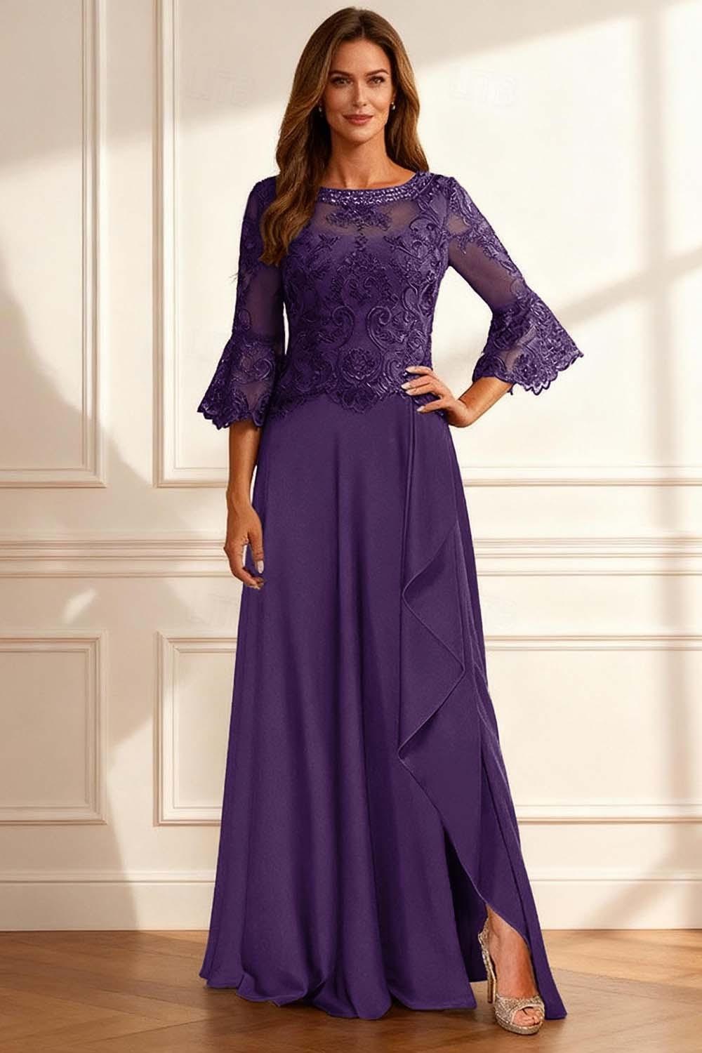 Dreamyannie Coffee Beaded Ruffled A Line Floor Length Mother Of The Bride Dress With Lace