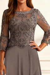 Dreamyannie Coffee Beaded Ruffled A Line Floor Length Mother Of The Bride Dress With Lace