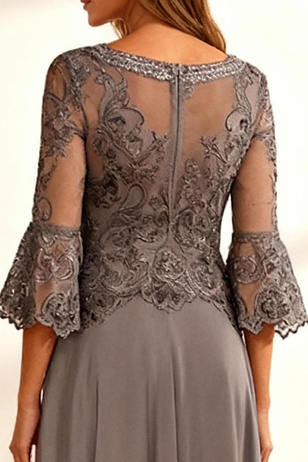 Dreamyannie Coffee Beaded Ruffled A Line Floor Length Mother Of The Bride Dress With Lace
