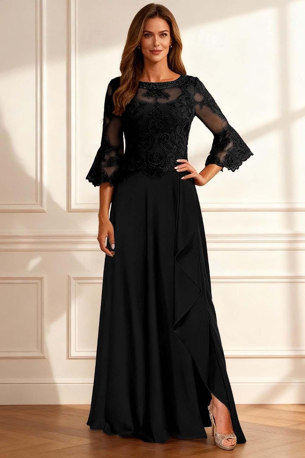 Dreamyannie Coffee Beaded Ruffled A Line Floor Length Mother Of The Bride Dress With Lace