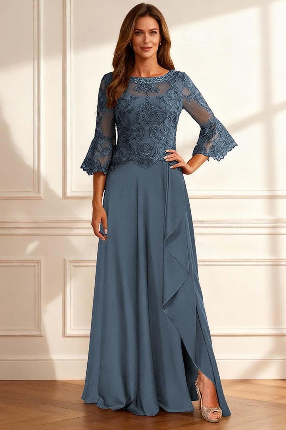 Dreamyannie Coffee Beaded Ruffled A Line Floor Length Mother Of The Bride Dress With Lace