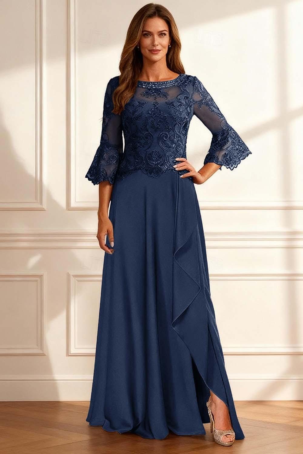 Dreamyannie Coffee Beaded Ruffled A Line Floor Length Mother Of The Bride Dress With Lace