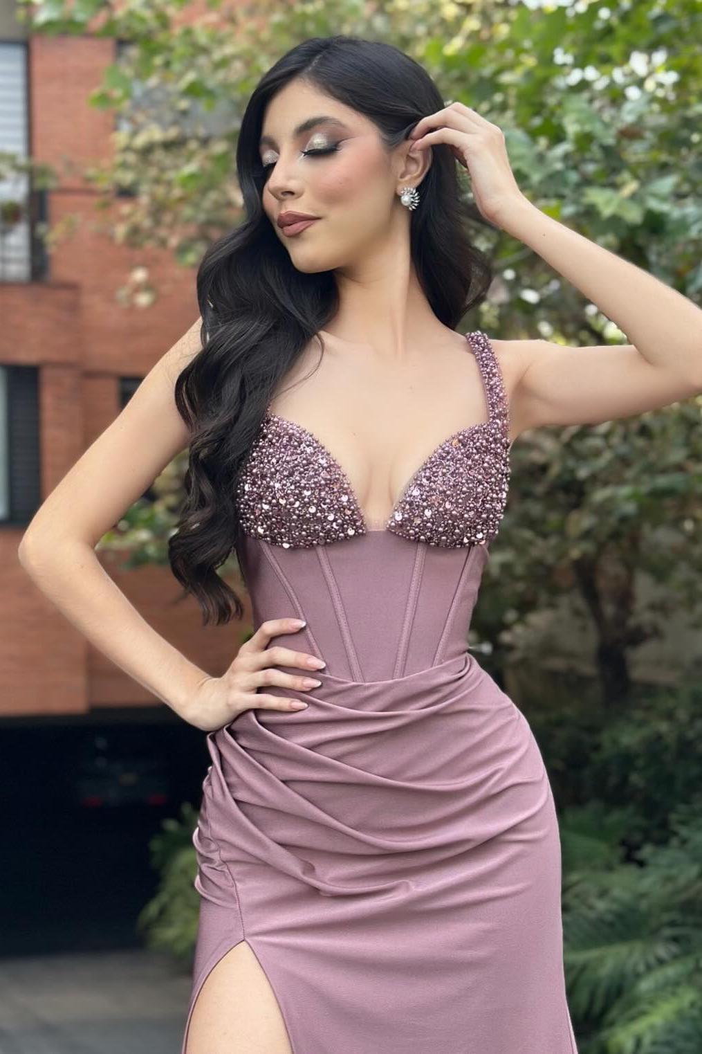 Dreamyannie Column Satin Off The Shoulder Sleeveless Formal Dress With Slit