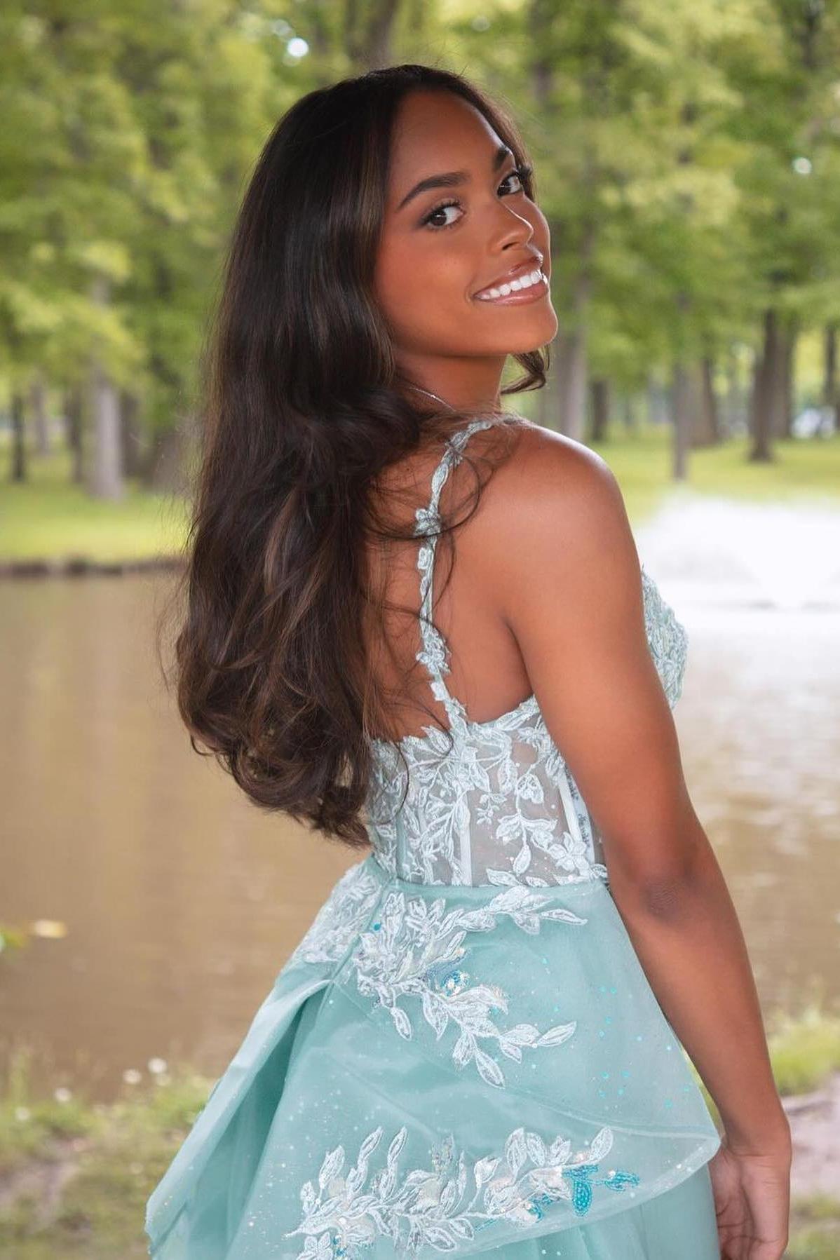 Dreamyannie Column Tulle Lace Spaghetti Straps Sleeveless Formal Dress With Appliques