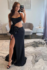 Dreamyannie Cut Out Black Prom Dress Mermaid Long Formal Dress With Slit