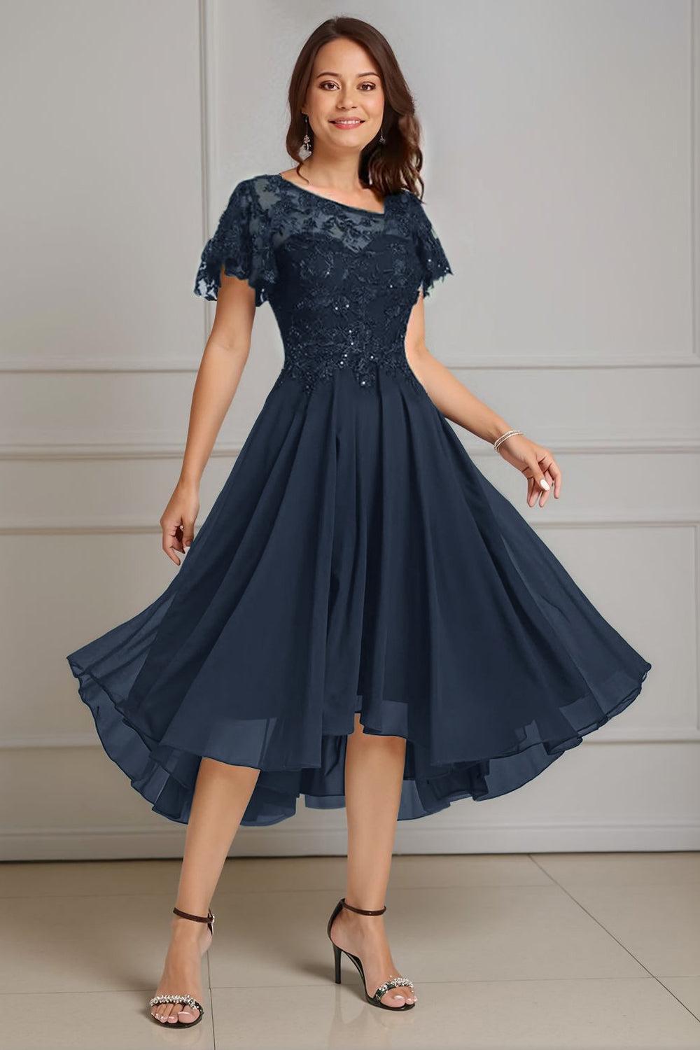 Dreamyannie Dark Green Beaded A Line Tea Length Mother Of The Bride Dress With Lace