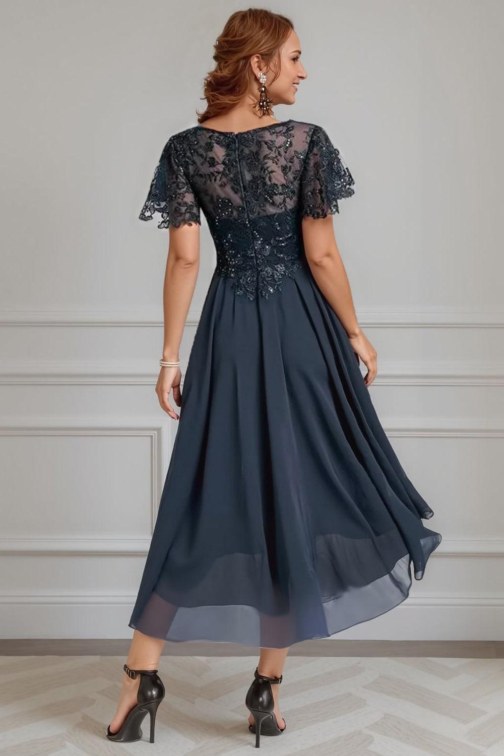 Dreamyannie Dark Green Beaded A Line Tea Length Mother Of The Bride Dress With Lace