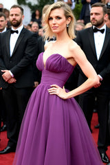 Dreamyannie Dark Purple Wedding Guest Dress Tulle Elegant Sweetheart A Line Gala Dress