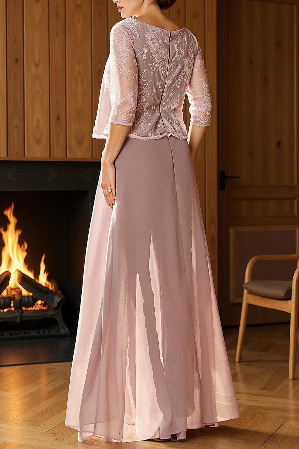 Dreamyannie Dusty Rose Boat Neck Chiffon Mother Of The Bride Jumsuits With Slit