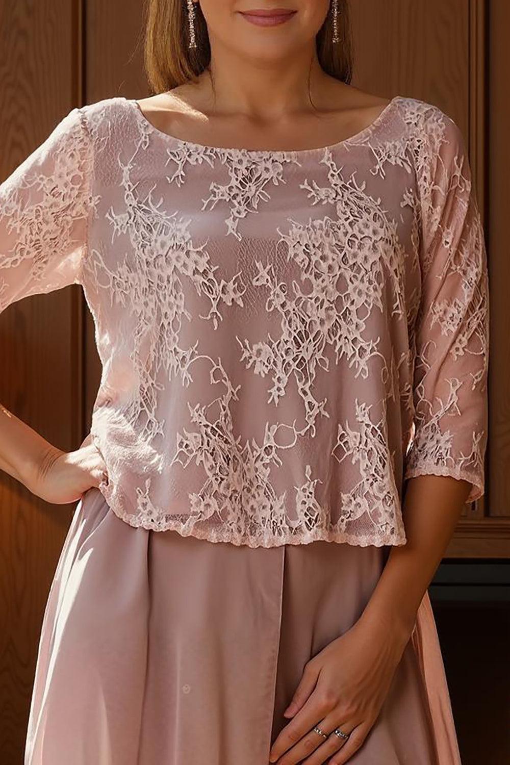 Dreamyannie Dusty Rose Boat Neck Chiffon Mother Of The Bride Jumsuits With Slit