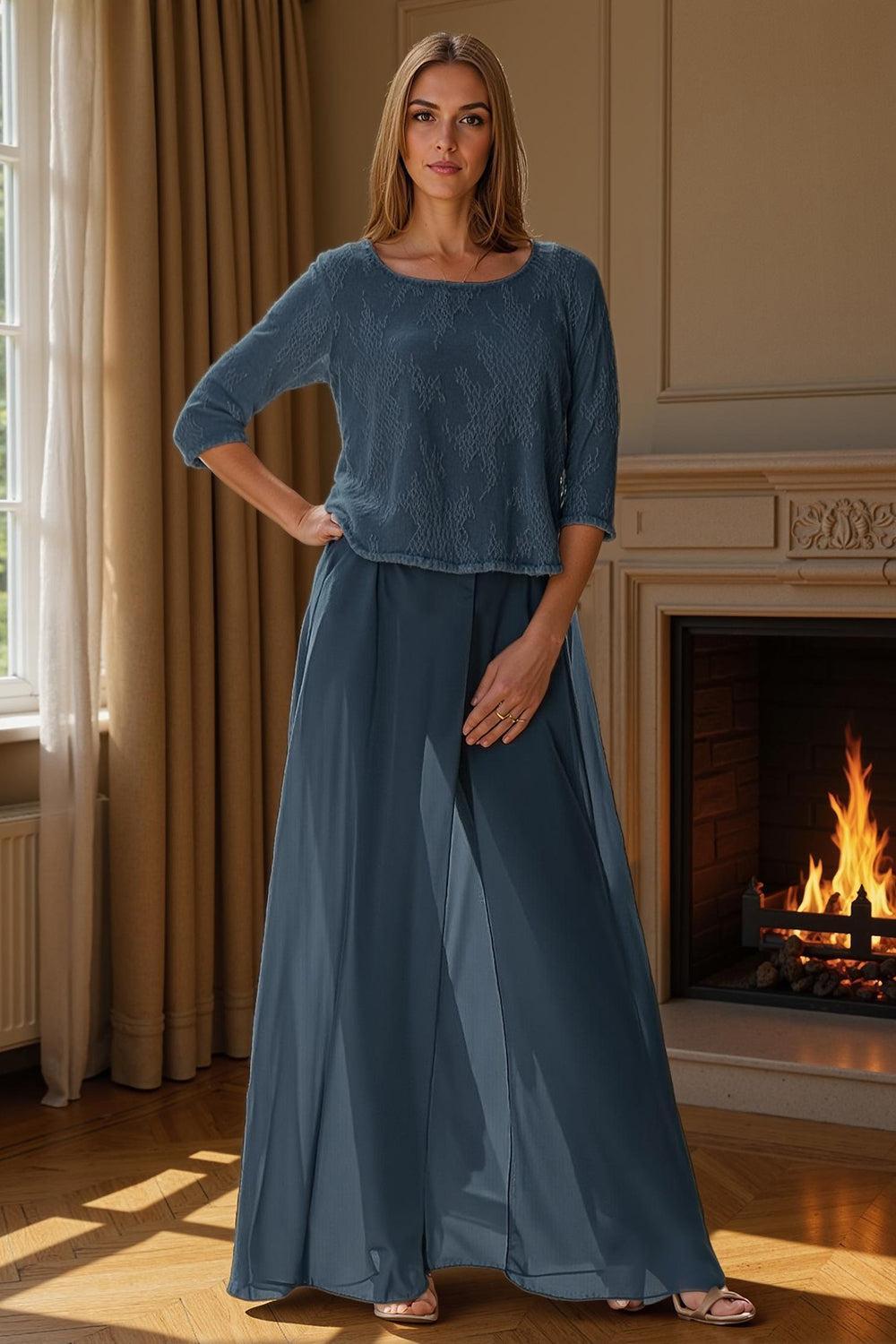 Dreamyannie Dusty Rose Boat Neck Chiffon Mother Of The Bride Jumsuits With Slit