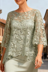 Dreamyannie Dusty Sage Satin Bateau Neck Ankle Length Mother Of The Bride Dress With Sleeves