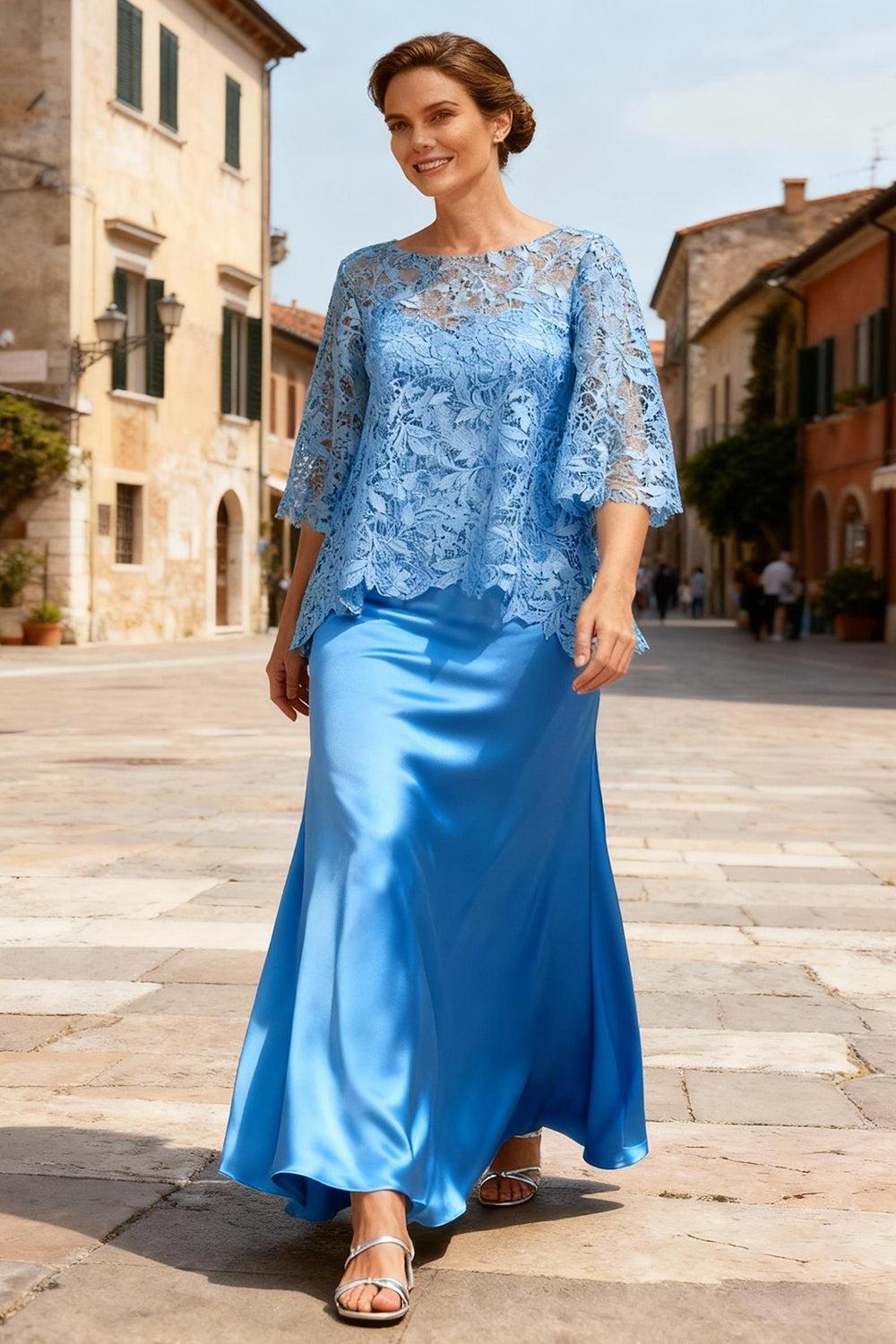 Dreamyannie Dusty Sage Satin Bateau Neck Ankle Length Mother Of The Bride Dress With Sleeves
