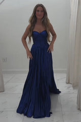 Dreamyannie Elegant Metallic Royal Blue Prom Dress Corset Formal Dress With Slit