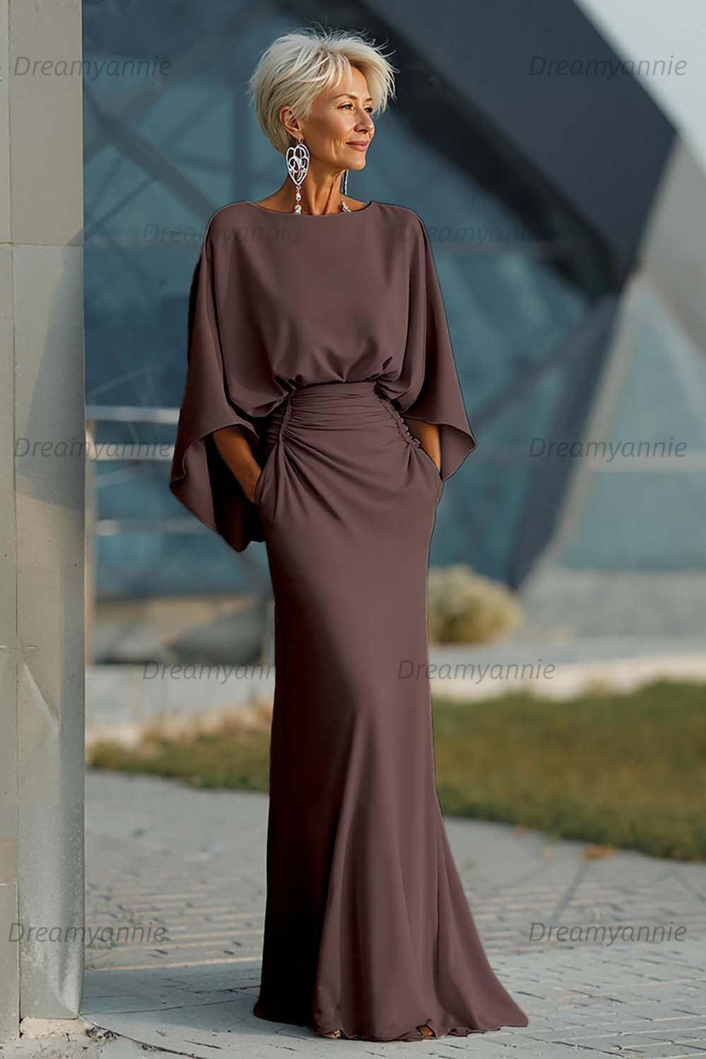 Navy Satin Mermaid Mother of the Bride Dress with Pockets