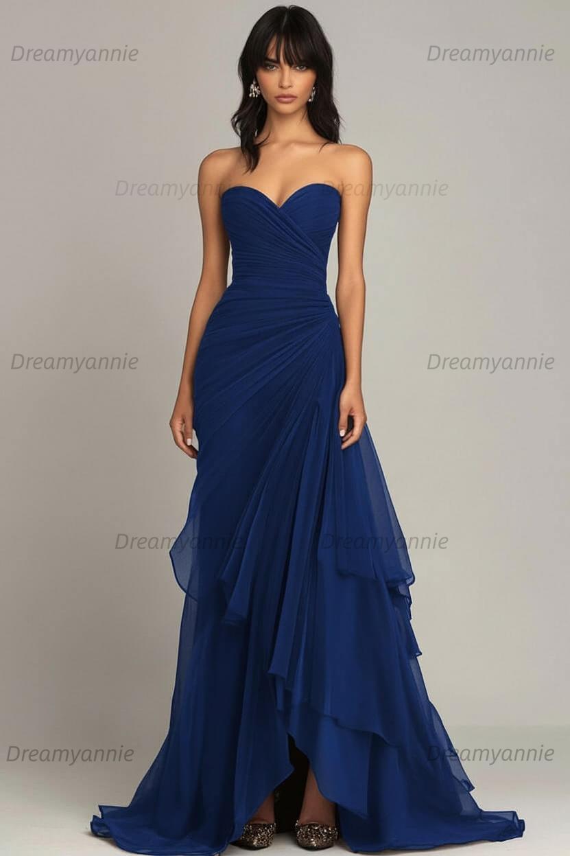Dreamyannie Elegant Sweetheart Ruched Dark Brown Long Formal Dress With Ruffles