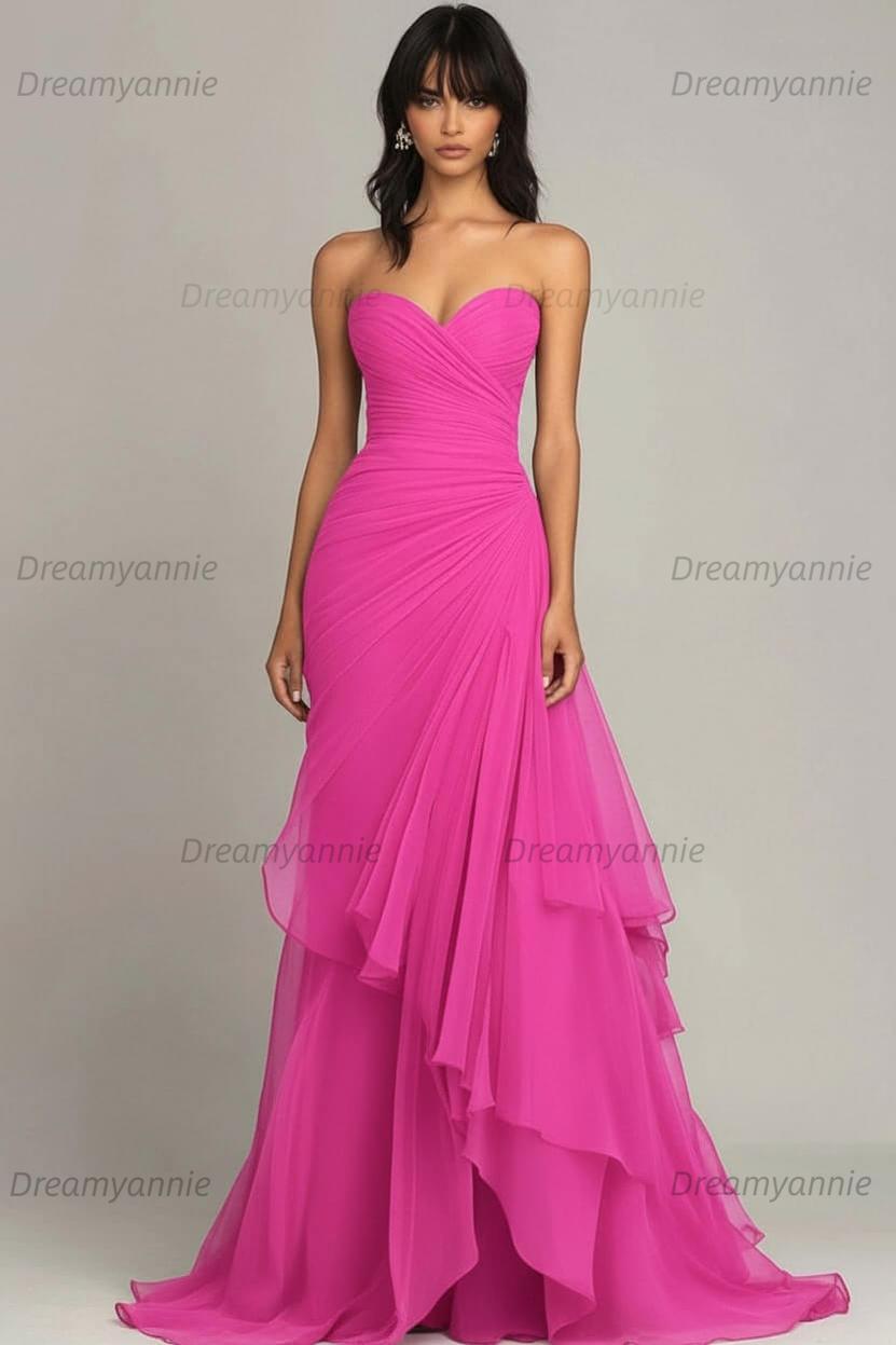 Dreamyannie Elegant Sweetheart Ruched Dark Brown Long Formal Dress With Ruffles